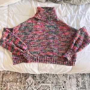 Multi Color Pink & Green Turtleneck Sweater Cropped- S